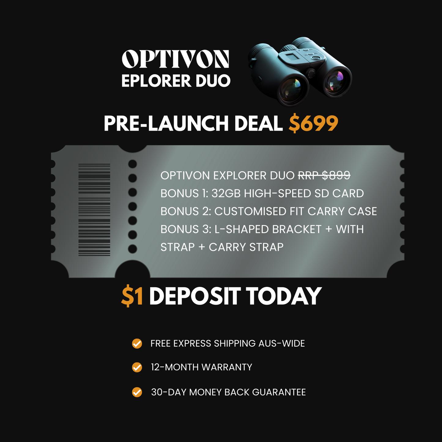 Optivon Explorer Duo | 8x42 Optical Zoom Recording Binoculars